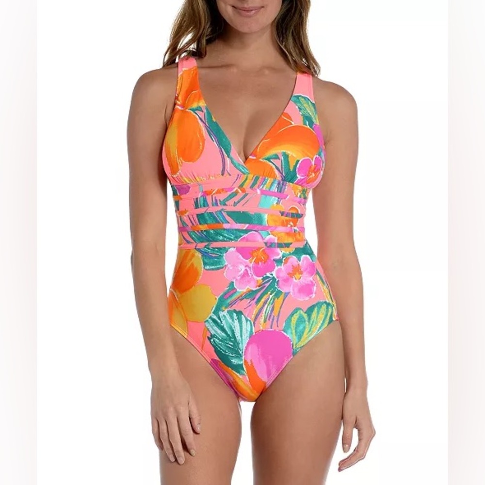 La Blanca Isla Del Sol Multi-Strap Crossback Tummy Control One Piece Swimsuit XS